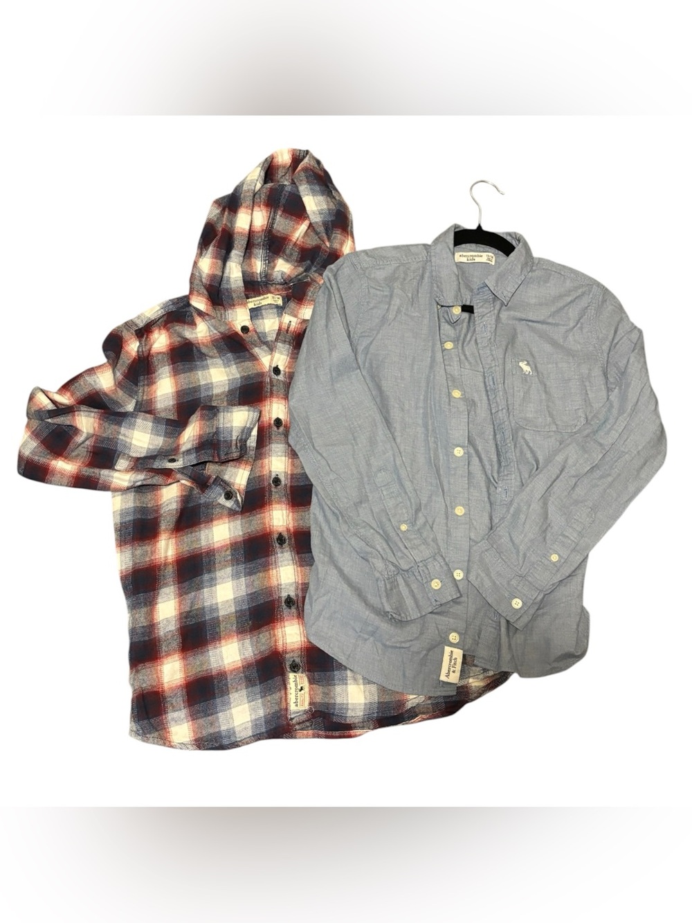abercrombie kids Blue Long-Sleeve Button-Down Shirt and hooded plaid